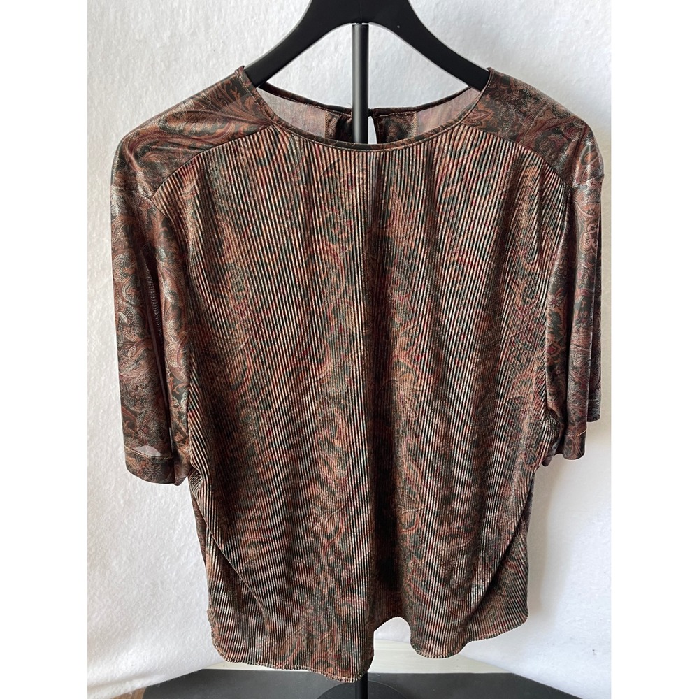 Notations Woman Metallic Paisley Pleated Blouse Copper Bronze Plus Size 20W USA